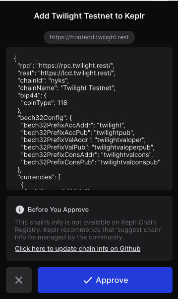 Approve Twilight Testnet