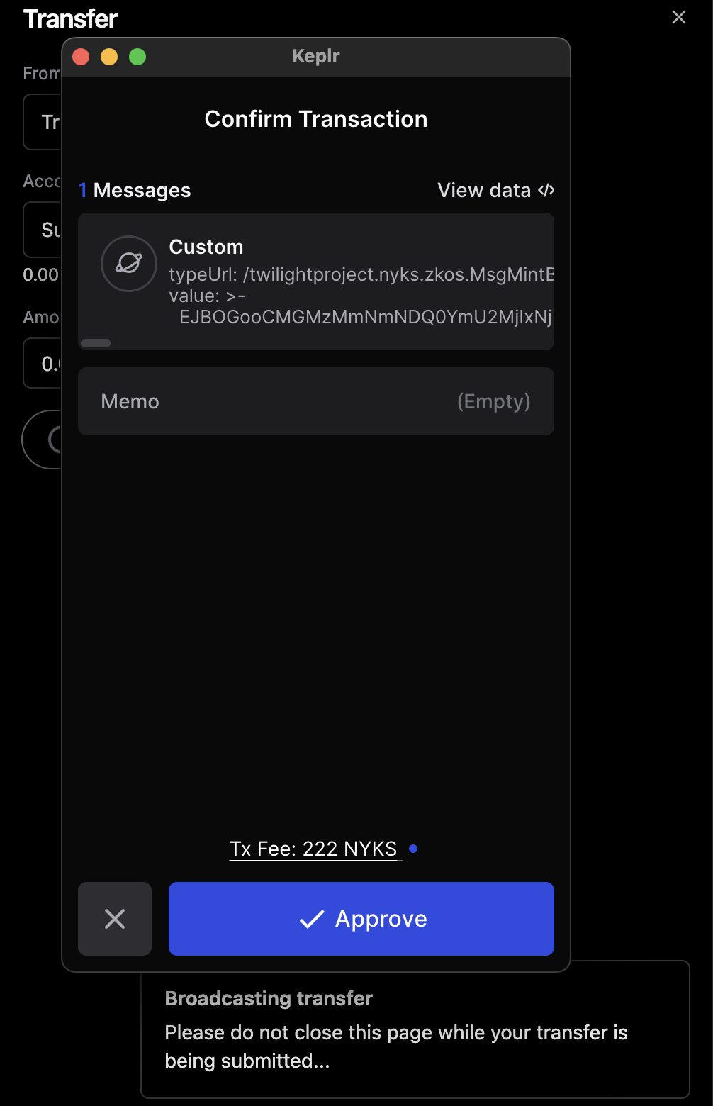 Sign transfer to funding